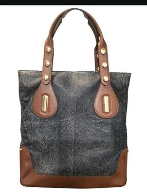 Gianni Versace Vintage Dark Denim & Leather Tote w/ Dustbag & COA in EUC